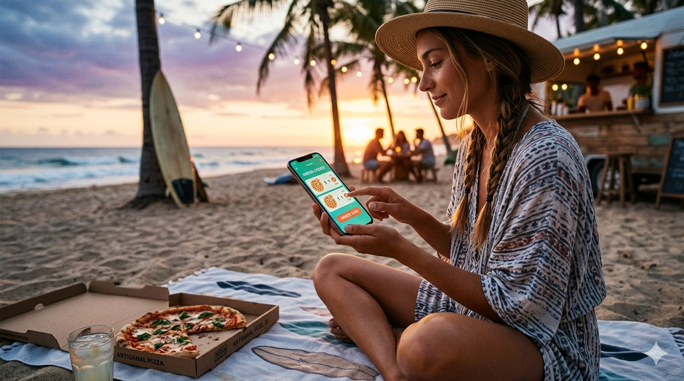 Cliente fazendo pedido na praia